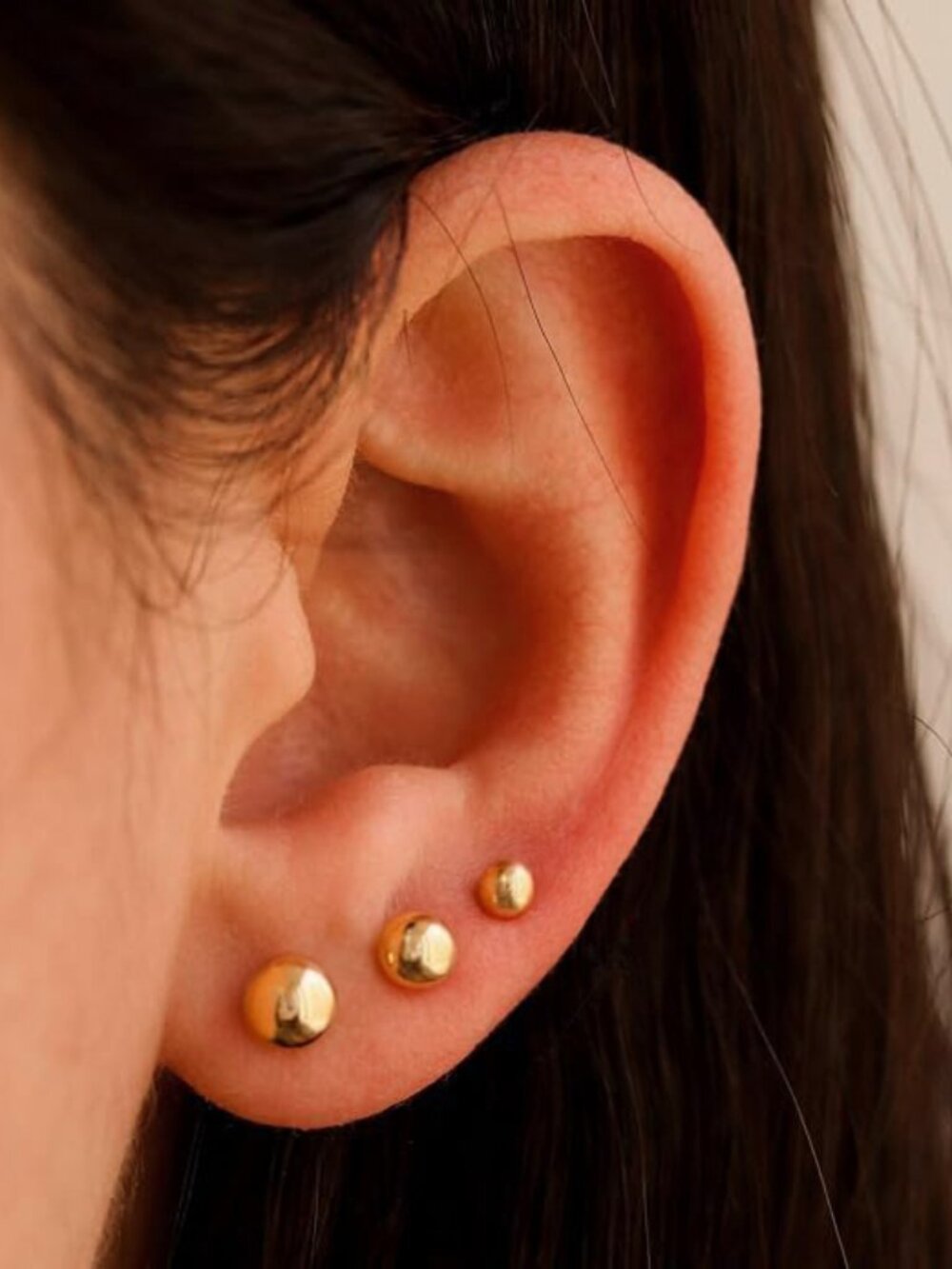 Gold Ball Stud Earrings  Classic Women's Jewelry (3 Pairs) Ear balls earring set